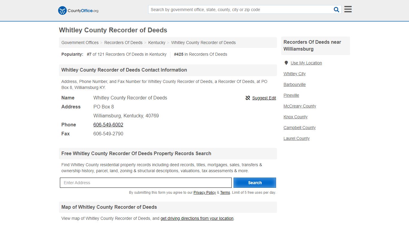 Whitley County Recorder of Deeds - Williamsburg, KY ...